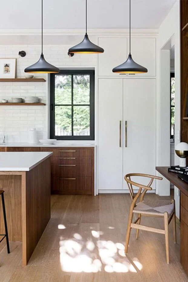 Üçlü Champion Siyah Sarkıt Lamba Yemek Masası Oturma Odası Mutfak Salon Otel Showroom Hol